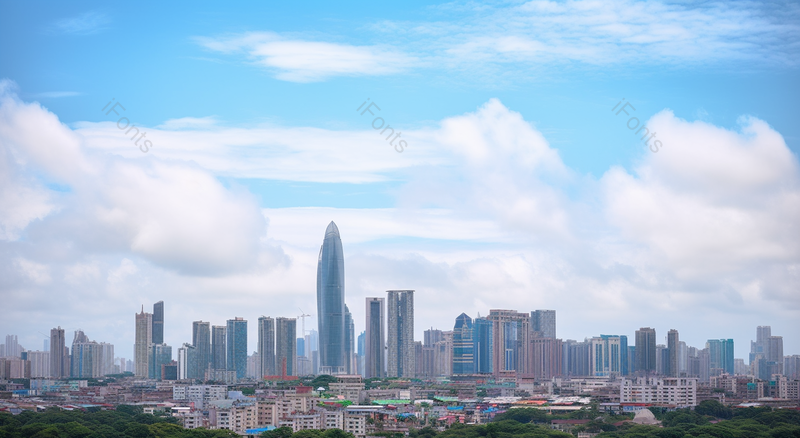 蓝天下城市天际线高清特写摄影图,高清,摄影图,摄影图片,图片大全,摄影图免费下载